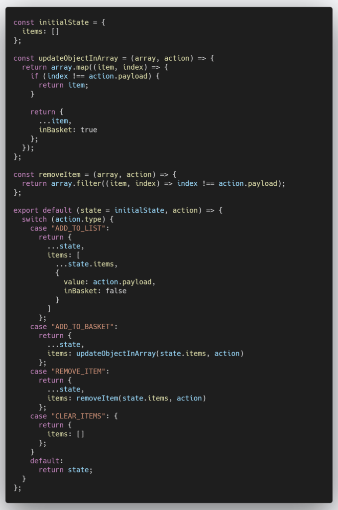 an example of reducer.js file