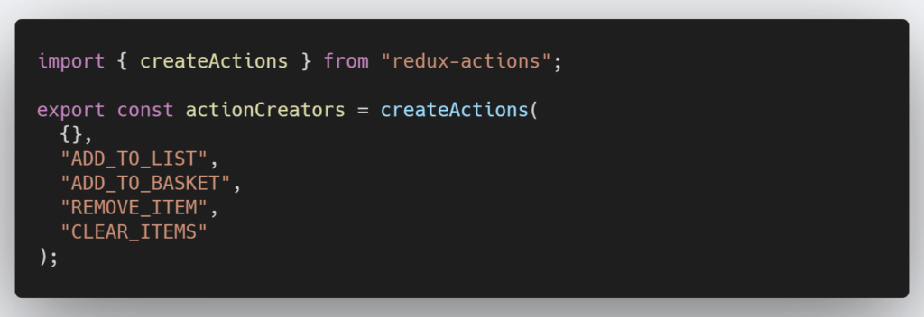 create actions code snippet for react redux shopping list